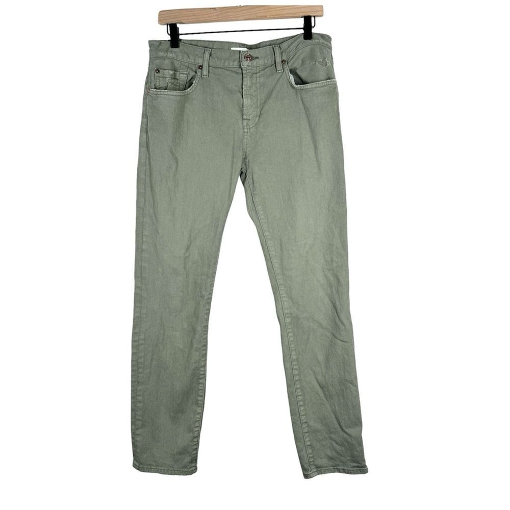 7 For All Mankind Ankle Jeans Green Lightly Distressed Slim Straight Jeans 29